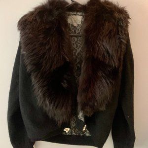 SUPER RARE vintage fur collar cardigan